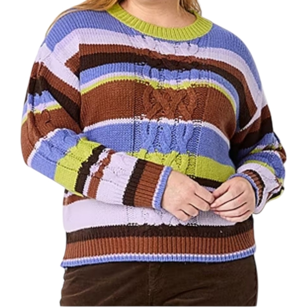 St. John's Bay Plus Womens Crew Neck Long Sleeve Cable Knit Pullover Sweater